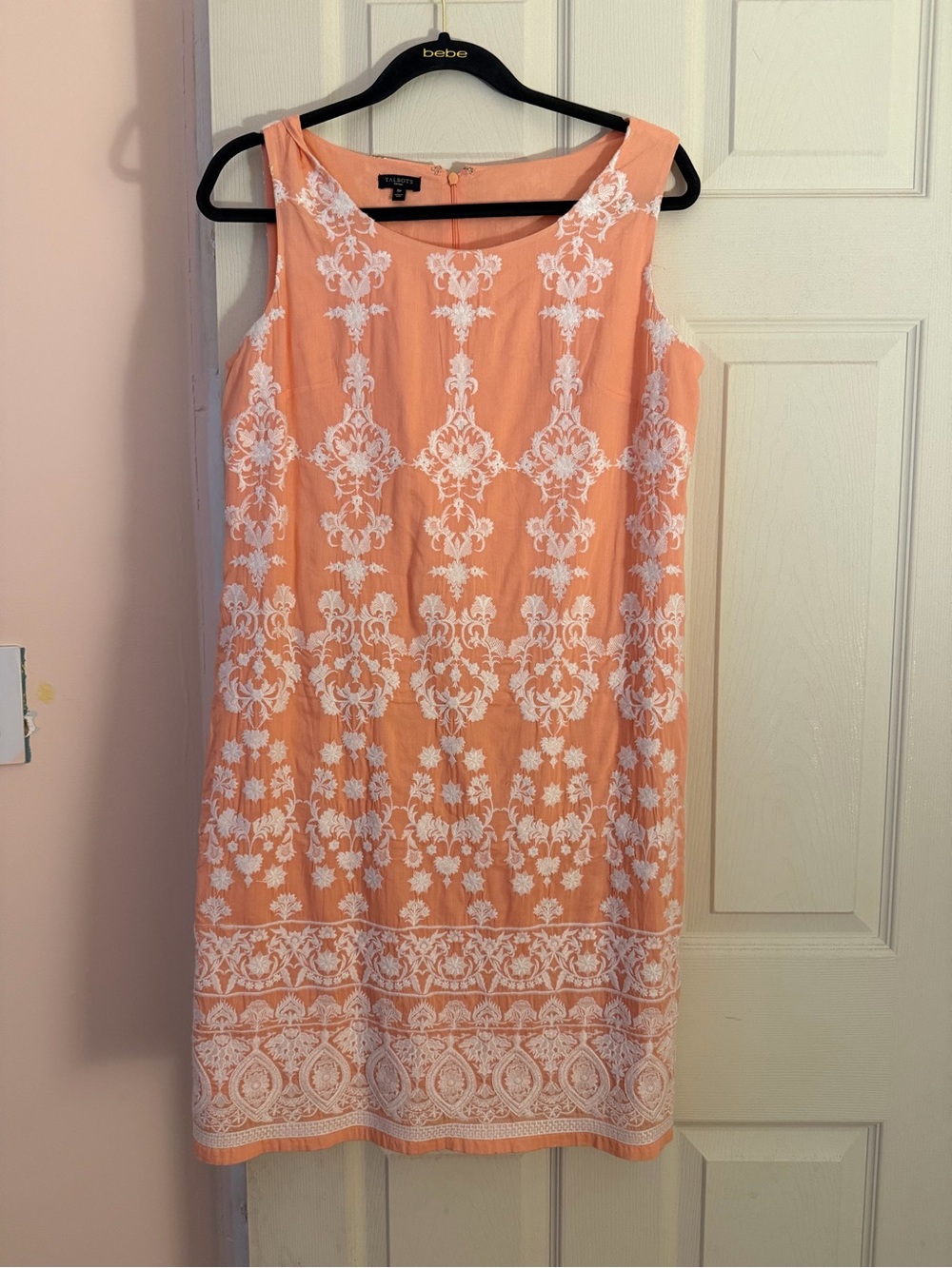Talbots Bebe Peach Embroidered Sleeveless Shift Dress